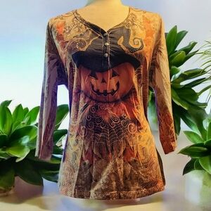 Halloween Pumpkin Print Women's Top Size L